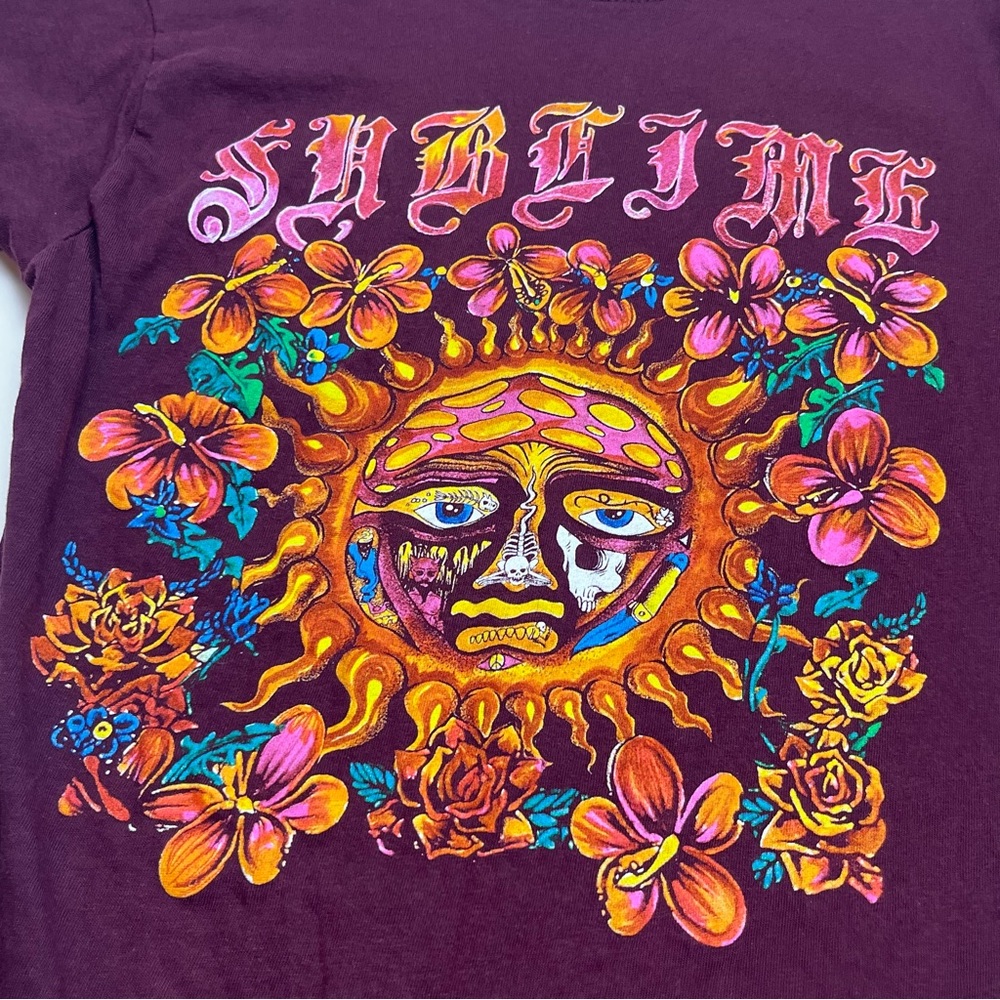Sublime Womens Size Medium Burgundy Purple Short Sleeve Cotton Shirt Rock Sun